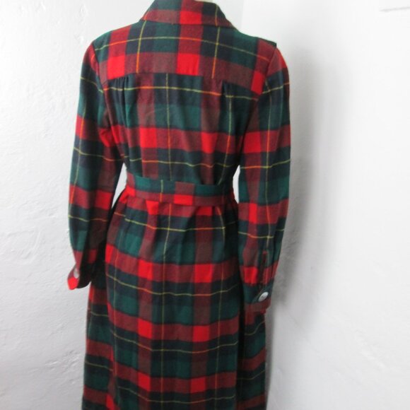 Housecoat Robe Vintage MCM 50s PENDLETON Red Tartan Plaid Belted Women's Size L - Picture 4 of 8